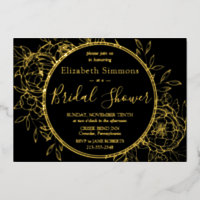 Black & Gold Modern Line Peony Toile Bridal Shower