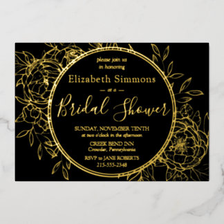 Black & Gold Modern Line Peony Toile Bridal Shower