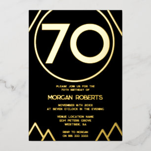 Black & Gold Modern Mens or Womans 70th Birthday