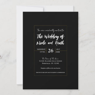 Black & Gold Modern Minimal Elegant Wedding Invitation
