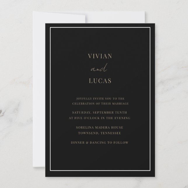 Black Gold Modern Minimal Wedding Invitation (Front)
