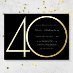 Black Gold Modern Minimalist 40th Birthday Party<br><div class="desc">Black Gold Modern Minimalist 40th Birthday Party Foil Invitation. Modern minimalist birthday invitation design, simple yet classy and elegant with real gold foil! Great for a black & gold themed party! This is a customizable template, if you need some help customizing it simply contact the designer by clicking on the...</div>