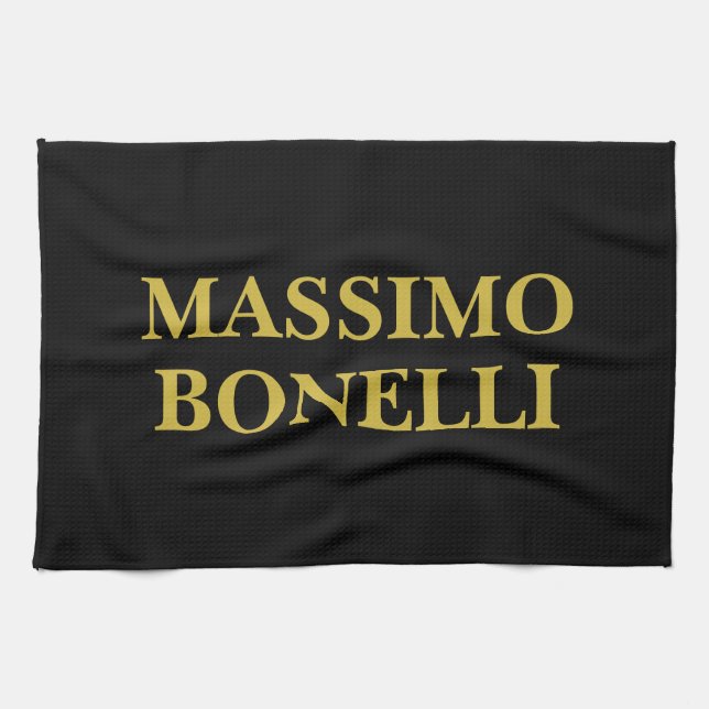 Black Gold Modern Minimalist Elegant Your Name Kitchen Towel (Horizontal)