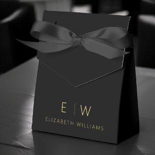 Black Gold Modern Minimalist Monogram Name Favor Box