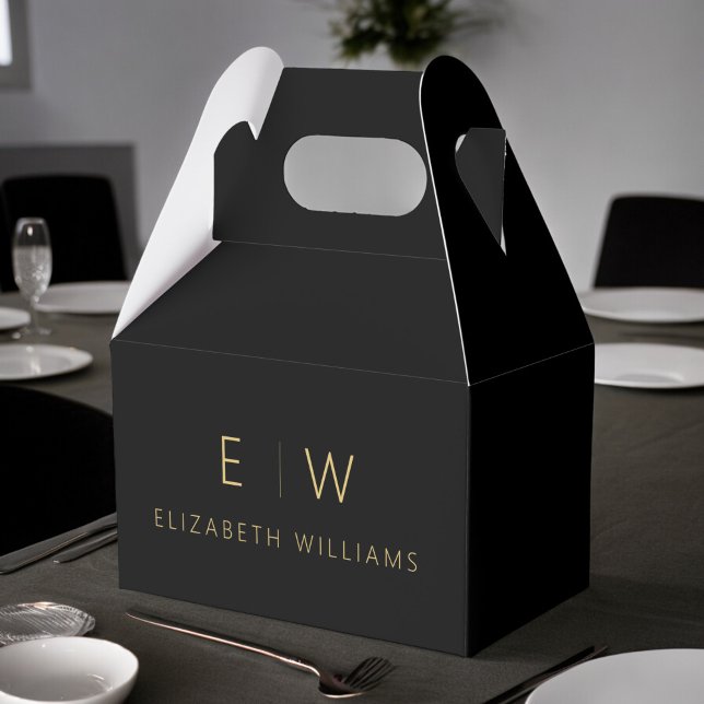 Black Gold Modern Minimalist Monogram Name Favor Box (Creator Uploaded)