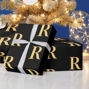 Black Gold Modern Monogram Wrapping Paper
