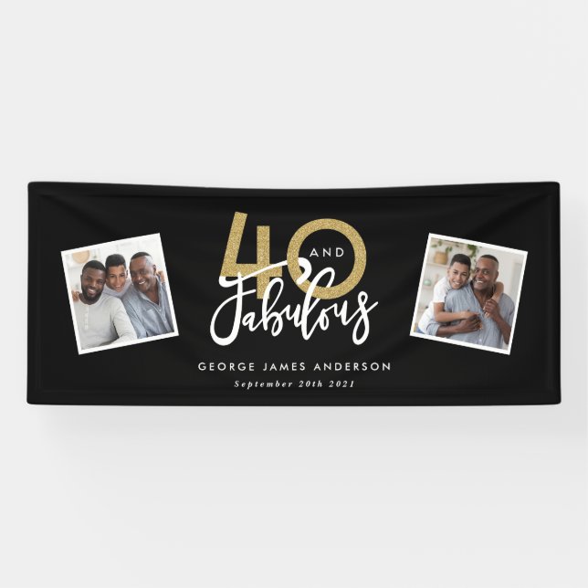 Black & gold modern multi photo 40 and fabulous banner (Horizontal)