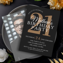 Black & Gold Modern Photo 21 st Birthday