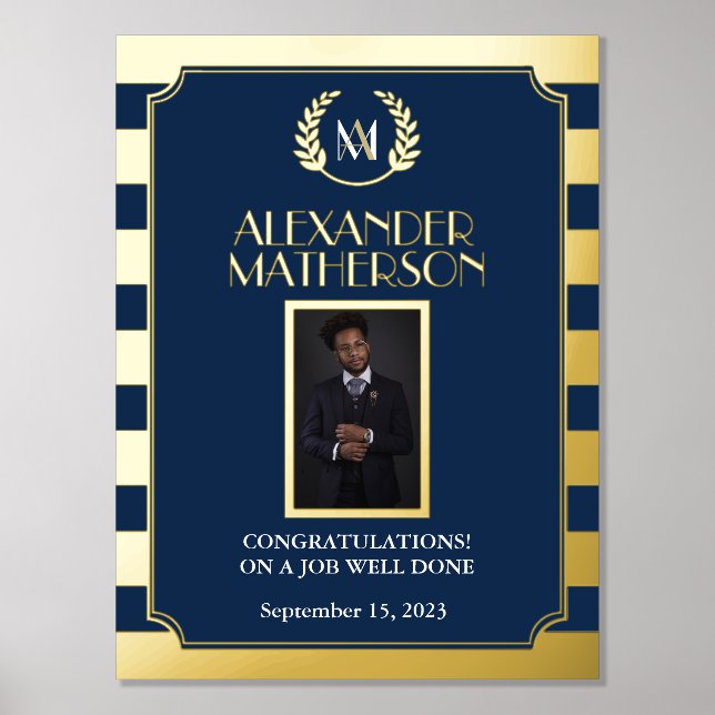 Black Gold Modern Photo Congrats Job Well Done   Foil Prints (Front)