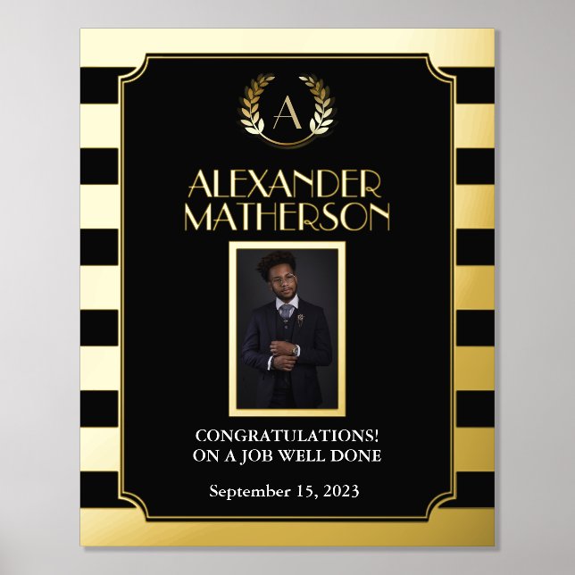 Black Gold Modern Photo Congrats Job Well Done  Foil Prints (Front)