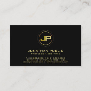 Black Gold Modern Professional Monogram Elegant Business Card