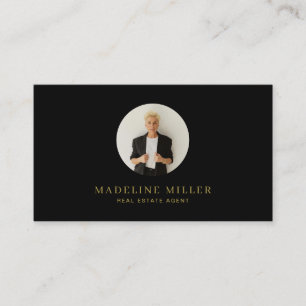 Black Gold Modern Professional Real Estate Photo Business Card