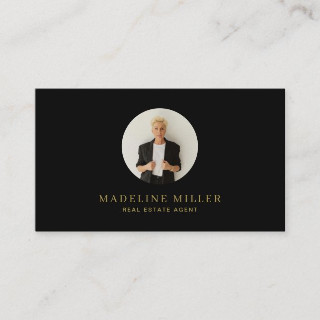 Black Gold Modern Professional Real Estate Photo Business Card (Front)