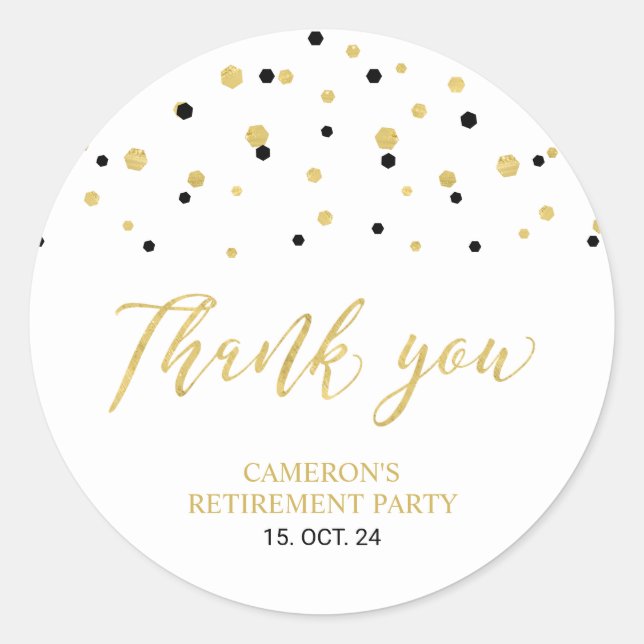 Black & Gold | Modern Retirement Favour Thank you  Classic Round Sticker (Front)