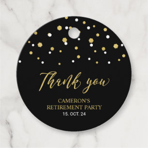 Black & Gold Modern Retirement Favour Thank you Tags