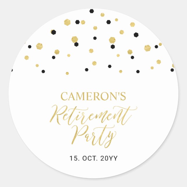Black & Gold | Modern Retirement Party Favour  Cla Classic Round Sticker (Front)