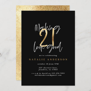 Black gold modern script 21st birthday typography