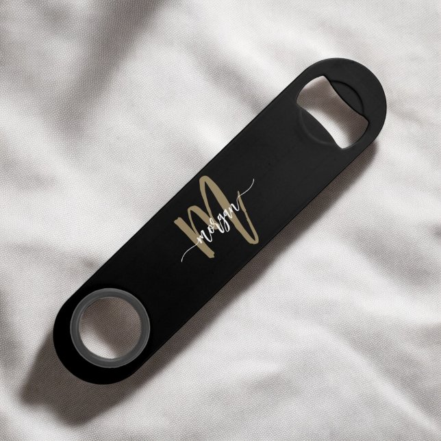 Black Gold Modern Script Girl Monogramme Nom (Créateur téléchargé)