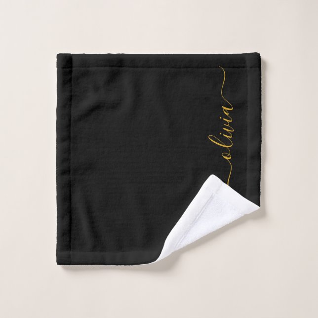 Black Gold Modern Script Girl Monogramme Nom (Gant de toilette)