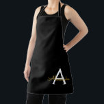 Black Gold Modern Script Girly Monogram Name Apron<br><div class="desc">Black and Gold Monogram Name Apron. This makes the perfect sweet 16 birthday,  wedding,  bridal shower,  anniversary,  baby shower or bachelorette party gift for someone that loves glam luxury and chic styles.</div>