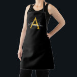 Black Gold Modern Script Girly Monogram Name Apron<br><div class="desc">Black and Gold Monogram Name Apron. This makes the perfect sweet 16 birthday,  wedding,  bridal shower,  anniversary,  baby shower or bachelorette party gift for someone that loves glam luxury and chic styles.</div>