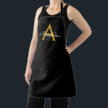 Black Gold Modern Script Girly Monogram Name Apron<br><div class="desc">Black and Gold Monogram Name Apron. This makes the perfect sweet 16 birthday,  wedding,  bridal shower,  anniversary,  baby shower or bachelorette party gift for someone that loves glam luxury and chic styles.</div>