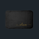 Black Gold Modern Script Girly Monogram Name Bath Mat<br><div class="desc">Black and Gold Simple Script Monogram Name Bath Mats. This makes the perfect graduation,  birthday,  wedding,  bridal shower,  anniversary,  baby shower or bachelorette party gift for someone that loves glam luxury and chic styles.</div>