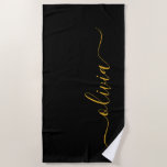 Black Gold Modern Script Girly Monogram Name Beach Towel<br><div class="desc">Black and Gold Monogram Name Beach Towel. This makes the perfect sweet 16 birthday,  wedding,  bridal shower,  anniversary,  baby shower or bachelorette party gift for someone that loves glam luxury and chic styles.</div>