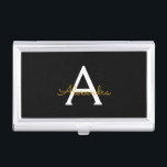 Black Gold Modern Script Girly Monogram Name Business Card Holder<br><div class="desc">Black and Gold Simple Script Monogram Name Business Card Holder. This makes the perfect sweet 16 birthday,  wedding,  bridal shower,  anniversary,  baby shower or bachelorette party gift for someone that loves glam luxury and chic styles.</div>