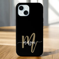 Black Gold Modern Script Girly Monogram Name