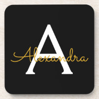 Black Gold Modern Script Girly Monogram Name