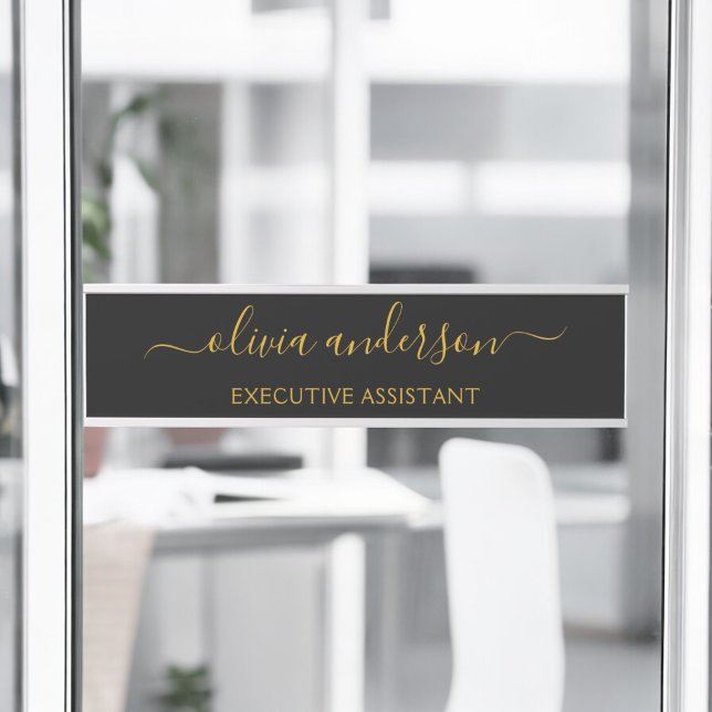 Black Gold Modern Script Girly Monogram Name Door Sign (Creator Uploaded)