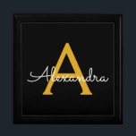Black Gold Modern Script Girly Monogram Name Gift Box<br><div class="desc">Black and Gold Simple script Monogram Name Jewellery Keepsake Box. This makes the perfect graduation,  birthday,  wedding,  bridal shower,  anniversary,  baby shower or bachelorette party gift for someone that loves glam luxury and chic styles.</div>
