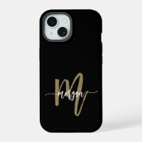 Black Gold Modern Script Girly Monogram Name