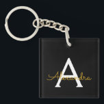 Black Gold Modern Script Girly Monogram Name Keychain<br><div class="desc">Black and Gold Simple Script Monogram Name Keychain. This makes the perfect sweet 16 birthday,  wedding,  bridal shower,  anniversary,  baby shower or bachelorette party gift for someone that loves glam luxury and chic styles.</div>