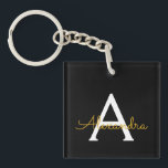 Black Gold Modern Script Girly Monogram Name Keychain<br><div class="desc">Black and Gold Simple Script Monogram Name Keychain. This makes the perfect sweet 16 birthday,  wedding,  bridal shower,  anniversary,  baby shower or bachelorette party gift for someone that loves glam luxury and chic styles.</div>