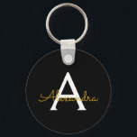 Black Gold Modern Script Girly Monogram Name Keychain<br><div class="desc">Black and Gold Simple Script Monogram Name Keychains (Key Chain). This makes the perfect sweet 16 birthday,  wedding,  bridal shower,  anniversary,  baby shower or bachelorette party gift for someone that loves glam luxury and chic styles.</div>