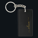 Black Gold Modern Script Girly Monogram Name Keychain<br><div class="desc">Black and Gold Simple Script Monogram Name Keychain. This makes the perfect sweet 16 birthday,  wedding,  bridal shower,  anniversary,  baby shower or bachelorette party gift for someone that loves glam luxury and chic styles.</div>