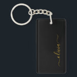 Black Gold Modern Script Girly Monogram Name Keychain<br><div class="desc">Black and Gold Simple Script Monogram Name Keychain. This makes the perfect sweet 16 birthday,  wedding,  bridal shower,  anniversary,  baby shower or bachelorette party gift for someone that loves glam luxury and chic styles.</div>