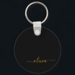 Black Gold Modern Script Girly Monogram Name Keychain<br><div class="desc">Black and Gold Simple Script Monogram Name Keychains (Key Chain). This makes the perfect sweet 16 birthday,  wedding,  bridal shower,  anniversary,  baby shower or bachelorette party gift for someone that loves glam luxury and chic styles.</div>
