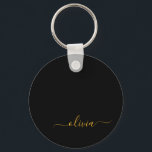 Black Gold Modern Script Girly Monogram Name Keychain<br><div class="desc">Black and Gold Simple Script Monogram Name Keychains (Key Chain). This makes the perfect sweet 16 birthday,  wedding,  bridal shower,  anniversary,  baby shower or bachelorette party gift for someone that loves glam luxury and chic styles.</div>
