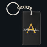 Black Gold Modern Script Girly Monogram Name Keychain<br><div class="desc">Black and Gold Simple Script Monogram Name Keychain. This makes the perfect sweet 16 birthday,  wedding,  bridal shower,  anniversary,  baby shower or bachelorette party gift for someone that loves glam luxury and chic styles.</div>