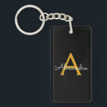 Black Gold Modern Script Girly Monogram Name Keychain<br><div class="desc">Black and Gold Simple Script Monogram Name Keychain. This makes the perfect sweet 16 birthday,  wedding,  bridal shower,  anniversary,  baby shower or bachelorette party gift for someone that loves glam luxury and chic styles.</div>