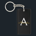 Black Gold Modern Script Girly Monogram Name Keychain<br><div class="desc">Black and Gold Simple Script Monogram Name Keychain. This makes the perfect sweet 16 birthday,  wedding,  bridal shower,  anniversary,  baby shower or bachelorette party gift for someone that loves glam luxury and chic styles.</div>