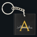 Black Gold Modern Script Girly Monogram Name Keychain<br><div class="desc">Black and Gold Simple Script Monogram Name Keychain. This makes the perfect sweet 16 birthday,  wedding,  bridal shower,  anniversary,  baby shower or bachelorette party gift for someone that loves glam luxury and chic styles.</div>