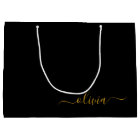 Black Gold Modern Script Girly Monogram Name