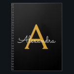 Black Gold Modern Script Girly Monogram Name Notebook<br><div class="desc">Black and Gold Simple Script Monogram Name Spiral Notebook Planner. This makes the perfect sweet 16 birthday,  wedding,  bridal shower,  anniversary,  baby shower or bachelorette party gift for someone that loves glam luxury and chic styles.</div>