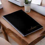Black Gold Modern Script Girly Monogram Name Notebook<br><div class="desc">Black and Gold Simple Script Monogram Name Spiral Notebook Planner. This makes the perfect sweet 16 birthday,  wedding,  bridal shower,  anniversary,  baby shower or bachelorette party gift for someone that loves glam luxury and chic styles.</div>