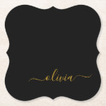Black Gold Modern Script Girly Monogram Name Paper Coaster<br><div class="desc">Black and Gold Simple Script Monogram Name Paper Coasters. This makes the perfect graduation,  birthday,  wedding,  bridal shower,  anniversary,  baby shower or bachelorette party gift for someone that loves glam luxury and chic styles.</div>