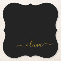 Black Gold Modern Script Girly Monogram Name